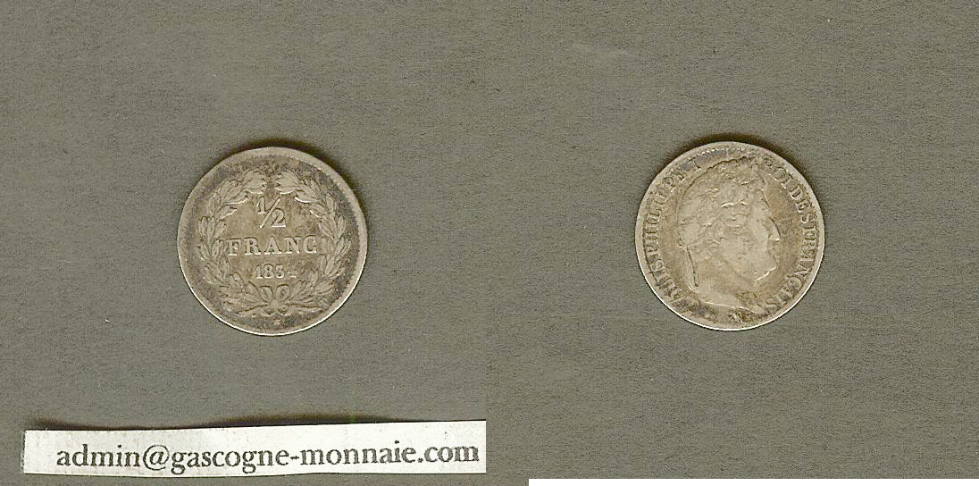 1/2 franc Louis Philippe 1834T gF/VF
